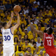 Look how riveted all the people are. It’s because he’s shooting over James Harden and not Trevor Ariza.
